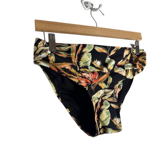 Sunsets Escape Retro Retreat Black Tropical Floral Print Foldover Bikini Bottoms - Picture 10 of 10